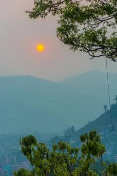 Beautiful sunset on March 25, 2018 in Kathmandu, Nepal. Stock Photos