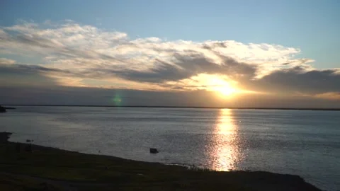 Beautiful sunset on a mountain river Stock Footage 140383077