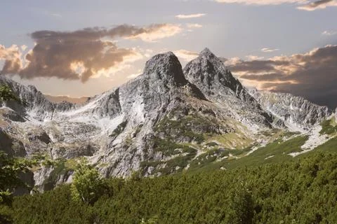 Beautiful sunset in mountains Stock Photos