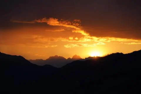 Beautiful sunset on the mountains with view to the wilder kaiser Stock Photos