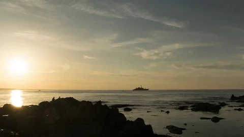 Beautiful Sunset with Navy Ship Stock Footage 81499984