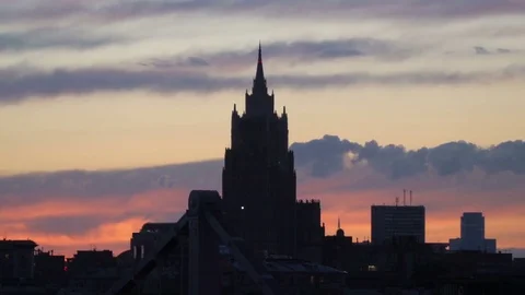 Beautiful sunset to night transition over city downtown skyline. Night city Stock Footage 80292091