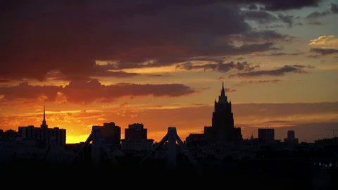 Beautiful sunset to night transition over city of Moscow downtown skyline. Night Stock Footage 80439068