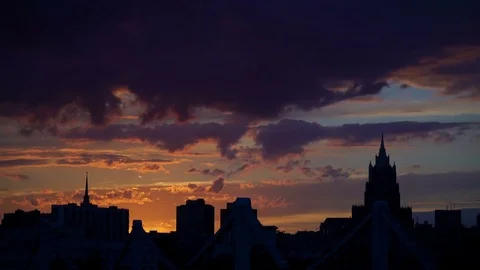 Beautiful sunset to night transition over city downtown skyline. Night city Stock Footage 80574459