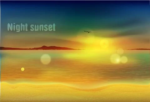 Beautiful sunset at the oasis Stock Illustration