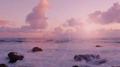Beautiful sunset. Ocean waves on beach Stock Footage 106290075