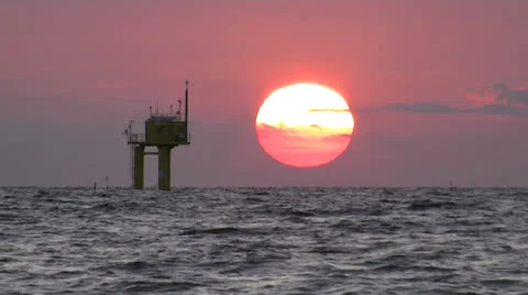 Beautiful Sunset with Oil Platform Stock Footage 25514022