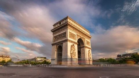 Beautiful sunset over Arc de Triomphe. Paris, France. Timelapse Stock Footage 97912898