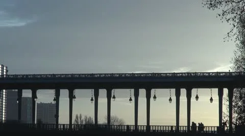 Beautiful sunset over the bridge Stock Footage