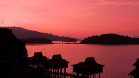 Beautiful sunset over the calm ocean in Langkawi Stock Footage 340959641