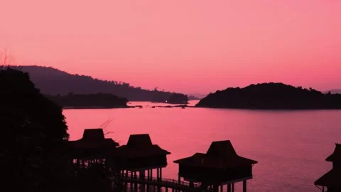 Beautiful sunset over the calm ocean in Langkawi Stock Footage 340960070