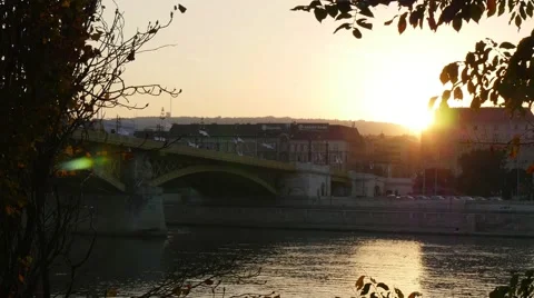 Beautiful sunset over Danube river in Budapest from Margaret Island Stock Footage 43116388