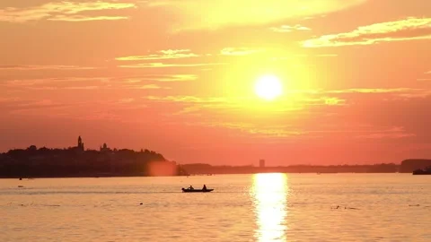 Beautiful sunset over Danube river in Belgrade capital of Serbia Stock Footage 133633255