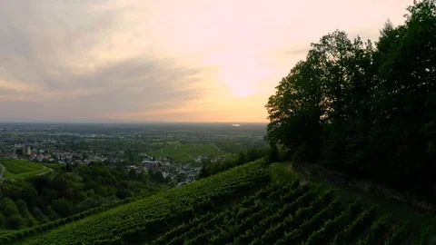Beautiful Sunset over Fields on Mountain Top / Drone Shot / Baden Baden  Vídeos de archivo 129336150