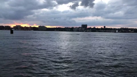 Beautiful sunset over the flowing river Video stock 164541491
