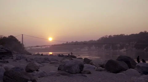 Beautiful sunset over the Ganges river Stock Footage 58397624
