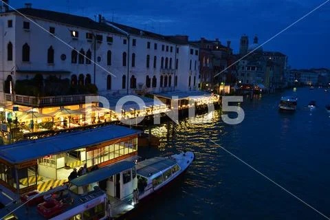 Beautiful sunset over the Grand Canal in Venice near the Railway station. Stock Photos