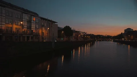 Beautiful Sunset Over Liffey River In Dublin, Ireland Stock Footage 114836586