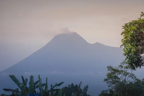 Beautiful Sunset over Merapi Volcano, Java, Indonesia Stock Photos