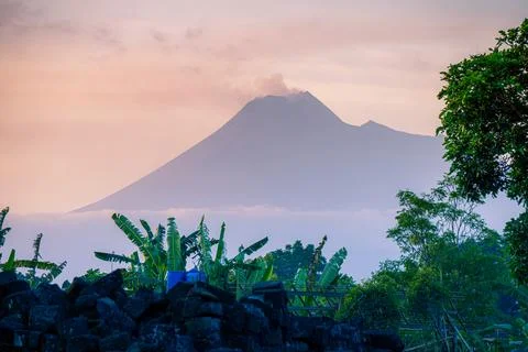 Beautiful Sunset over Merapi Volcano, Java, Indonesia Stock Photos