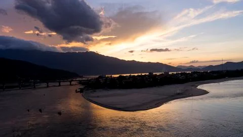 A beautiful sunset over the mountain snitiy before the booh. Stock Photos