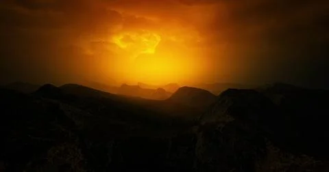 Beautiful sunset over mountains creating a serene atmosphere near hills 스톡 일러스트