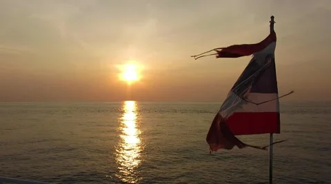 Beautiful sunset over ocean with Flag of Thailand Stock Footage 43045402