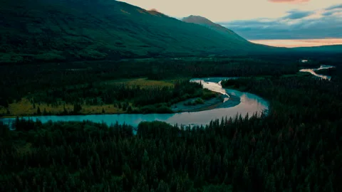 Beautiful Sunset over River in Alaska Video stock 201688933
