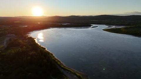 Beautiful Sunset over River and Mountains: Eel River Stock Footage 338358235