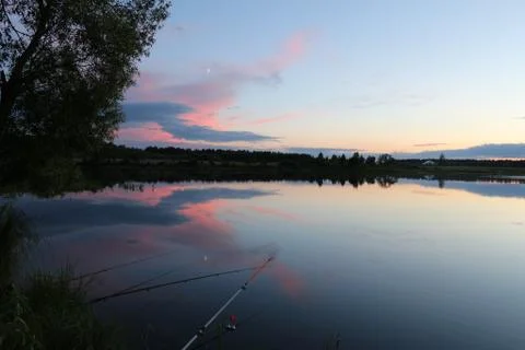 Beautiful sunset over the river Stock Photos