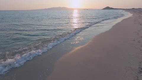 Beautiful Sunset over Sandy Beach, Mediterranean Greek Island, Naxos, Greece Stock Footage 342479957