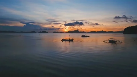 Beautiful sunset over sea, aerial view Stock Footage
