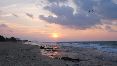 Beautiful sunset over sea waves Stock Footage 104675298