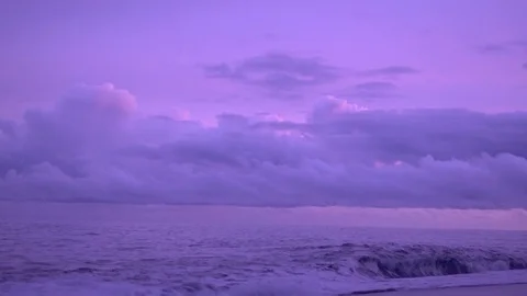 Beautiful Sunset Over The See With Waves Pink And Violet Sunset Clouds 스톡 동영상 127053688