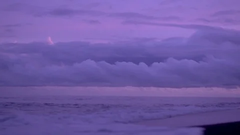 Beautiful Sunset Over The See With Waves Pink And Violet Sunset Clouds Stock-Footage 127162748