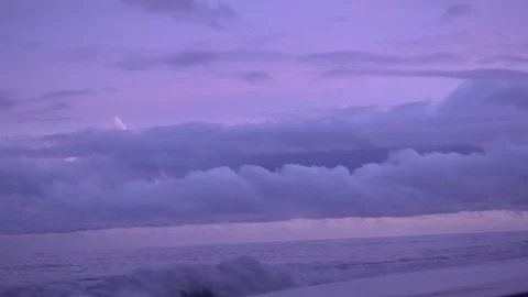 Beautiful Sunset Over The See With Waves Pink And Violet Sunset Clouds Stock-Footage 127866122