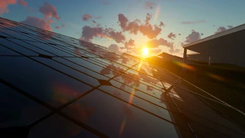 Beautiful sunset over solar panel Stock Footage 151008884