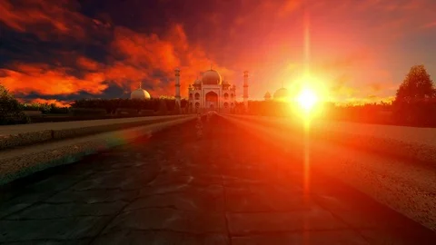 Beautiful sunset over Taj Mahal Stock Footage 79964458