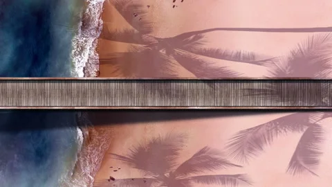 Beautiful sunset over the tropical beach with palm shadows aerial view Stock Footage 89307534