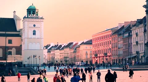 Beautiful sunset over Warsaw's Old Town. Video stock 61797029