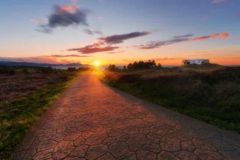 Beautiful sunset on path Stock Photos