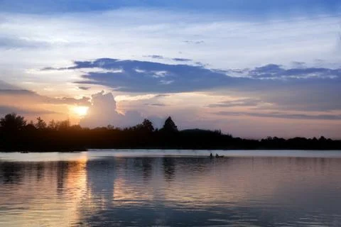 Beautiful sunset on pound Stock Photos