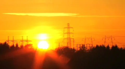 Beautiful Sunset powerlines Stock Footage 372974