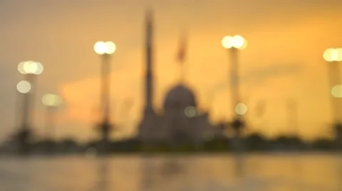  Beautiful Sunset At Putra Mosque Square, Bokeh To Focus Video stock 47923733