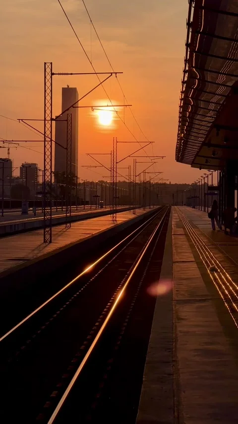 Beautiful sunset on the railway platform Stock Footage 244517669