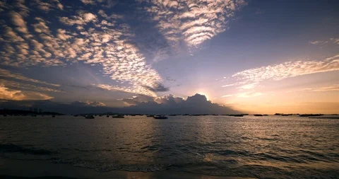 Beautiful sunset red sky and clouds on Pattaya beach Stock Footage 110961279