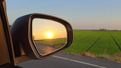 Beautiful Sunset Reflection in Car Side Mirror at Rural. Stock-Footage 327020810