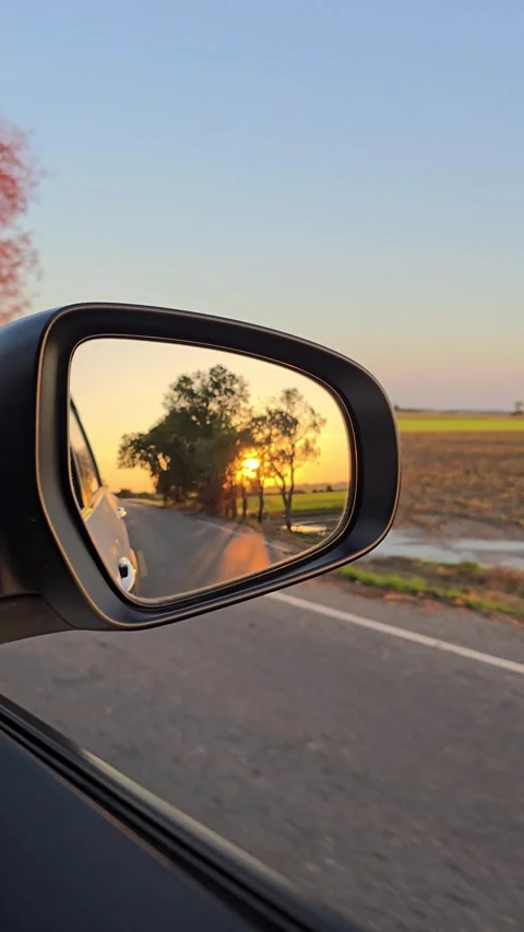 Beautiful Sunset Reflection in Car Side Mirror at Rural. Stock Footage 327020827