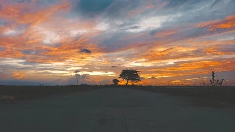 Beautiful sunset in the rice fields on the outskirts of Karawang Stock Footage 241403929