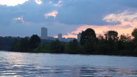 Beautiful sunset on the river 4K 2 Stock Footage 92632544
